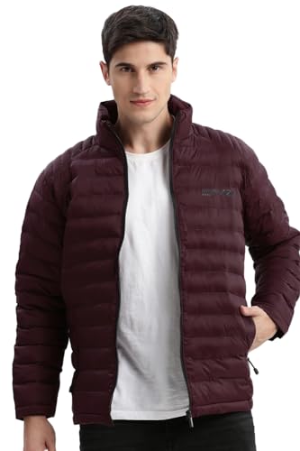 Image of SHOWOFFFF Men Solid Puffer Jacket | Mock Collar Full Sleeves Nylon Jacket for Mens | Slim Fit Regular Length Jacket for Men's