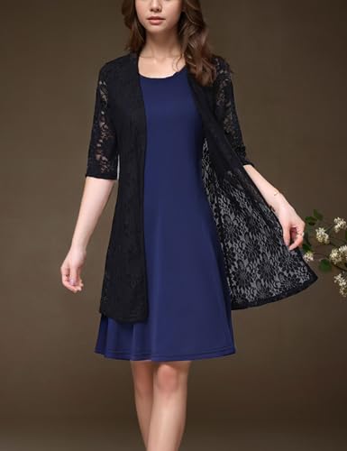 Image of FindThy Women's Short Sleeve Lace Cardigan Floral Crochet Sheer Beach Cover Up Long Kimono