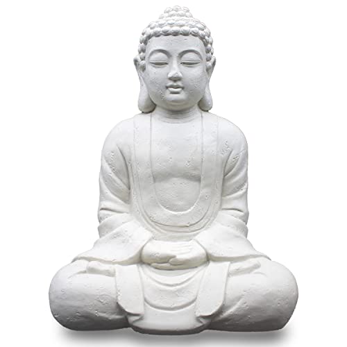 Kewago Buddha Figur groß, sitzend für den Garten. Buddha Statue in Stein Optik als Deko für Wohnung oder Yoga Studio. Budda Deko Figur zur Gartendeko, Schlafzimmerdeko und Badezimmer Dekoration Cover