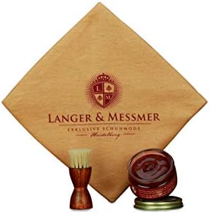 Langer & Messmer 3-częściowy zestaw do profesjonalnej pielęgnacji obuwia wraz z wysokiej jakości kremem do pielęgnacji skóry, szczotką tygielową ze 100% włosia końskiego i bawełnianą