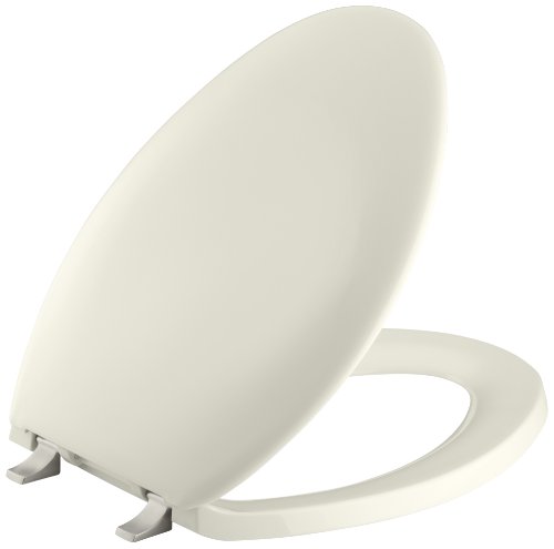KOHLER K-4685-BN-96 Bancroft Elongated Toilet Seat with Vibrant Brushed Nickel Hinges, Biscuit