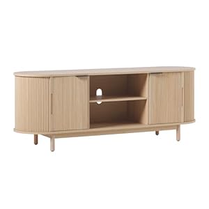 Walker Edison Modern Curved Reeded TV Stand for TVs up to 65 Inches, Credenza with Sliding Doors and Adjustable Shelves, TV Stand with Cord Management Cutout, 60 Inch, Coastal Oak