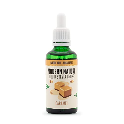 Modern Nature Gouttes de Stévia Liquide - Caramel 50 ml | Édulcorant Naturel, Sans sucre, Sans calories, Céto | Substitut de sucre, Arôme de Sirop de Café | Diabétique (Environ 125 portion) Cover