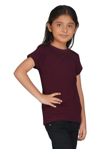 Image of Kids Round Neck Girls Tshirt | Short Sleeves | Natural Organic 100% Cotton Soft Comfortable Fabric | Plain Color Original Branded Half Sleeve | School t-Shirt for Girl Kid | Sleepwear Everyday Casual