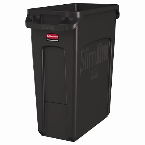 Rubbermaid Commercial Products Slim Jim Trash/Garbage Can with Venting Channels, 16-Gallon, Brown, for Kitchen/Office/Workspace