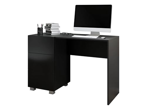 Mirjan24 Schreibtisch Calabrini BR08 mit 3 Schubladen, Arbeitstisch Laptoptisch Computertisch Bürotisch Büromöbel (Schwarz/Schwarz Hochglanz.)