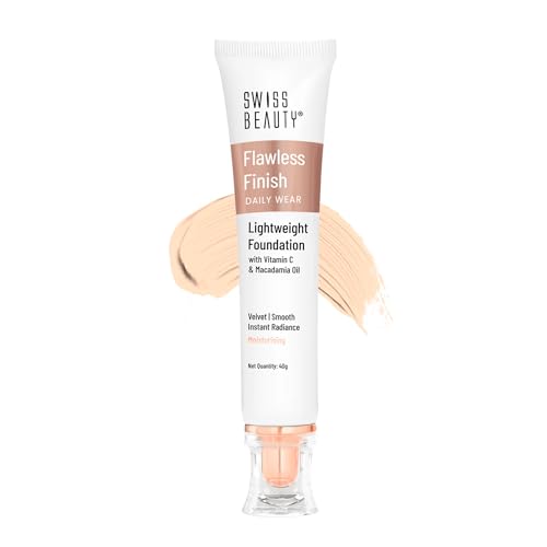 Swiss Beauty Flawless Finish Foundation | Medium Coverage | Lightweight |Oil-Free Formula |Radiant Finish | Shade – 01 White Ivory, 50gm