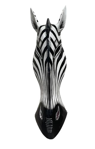 OMA Hand Carved African Mask Wall Hanging Art Zebra Giraffe Safari Tiki Decor BRAND (20 -in.)