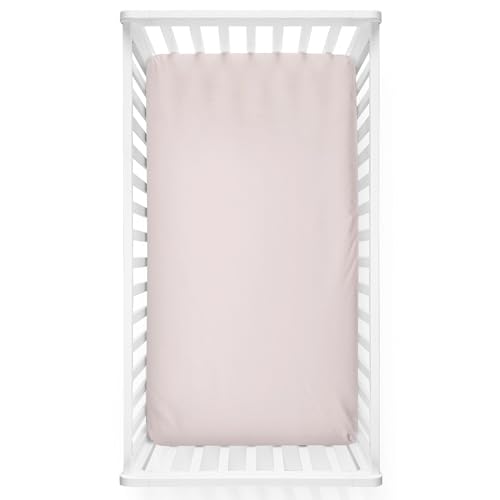 Image of Caden Lane Fitted Crib Sheet, Breathable & Temperature-Regulating Bamboo Viscose Fabric with Elastic Edges, Fits Standard Size Baby Crib & Toddler Mattresses 28"x52", Machine Washable, Pale Pink