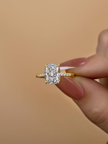 4.0CT Cushion Cut Engagement Ring, 925 Sterling Silver Simulated Diamond Promise Wedding Ring for Women4