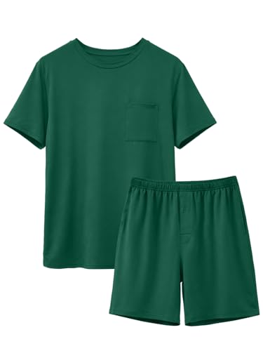 Feiersi Mens Pajama Set Sleepwear Pjs Lightweight Comfy Soft Short Sleeve Sleep Set With Pockets(Blackish Green X-Large)