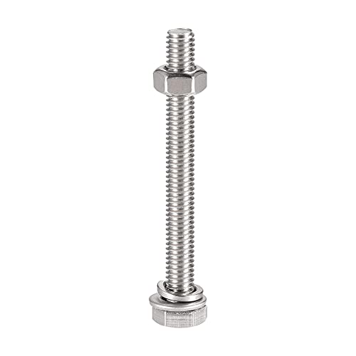 Image of uxcell M6 x 60mm Hex Head Screws Bolts, Nuts, Flat & Lock Washers Kits, 304 Stainless Steel Fully Thread Hexagon Bolts 10 Sets