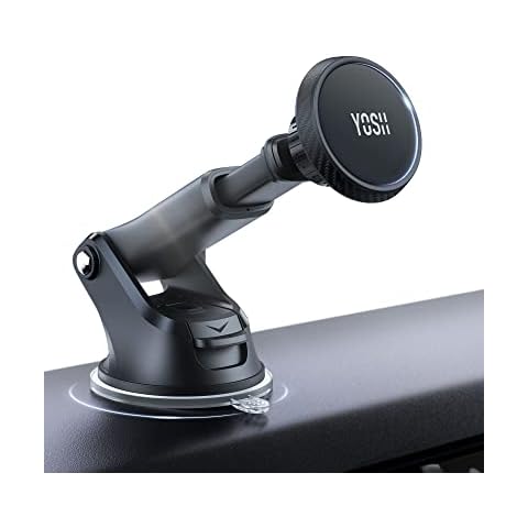 YOSH Magnetic Phone Car Mount for Dashboard & Windscreen, Car Phone Holder with 6 Strong Magnets & Washable Sticky Suction Cup, Adjustable Phone Holder Cradle for iPhone 11 Pro Max XS Samsung Huawei Cover