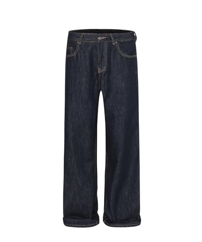 Unisex Vintage Wide Leg Jeans, Retro Loose Fit Denim Pants Dark Wash Straight Baggy Streetwear Style