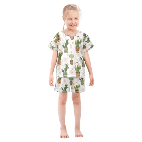 Cactus Pattern Kids Pjs Set Boys Girls Summer Short-Sleeve Sleepwear Pajamas 2PCS3