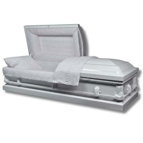 RestInPower Steel Butler Satin Casket - Enduring Elegance in Premium Steel with Complete Comfort Lining (White)