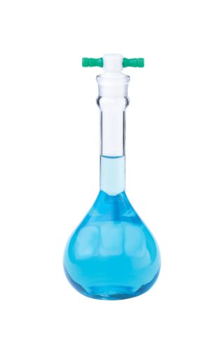 Kimble Borosilicate Glass Class A Heavy-Duty Wide Mouth Volumetric Flask with Color-Coded PTFE Stopper, ±0.08ml Tolerance, 25ml Capacity (Case of 6)