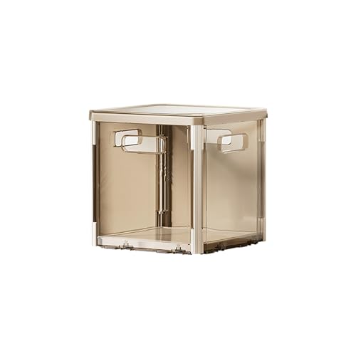 Gorocking 折りたたみ収納ボックス 透明 7色 フタ付き 16L 積み重ね可能 おしゃれ 収納ケース プラスチック 折り畳みコンテナ キッチン リビング おもちゃ 衣類 収納 (透明薄茶色, 1個)