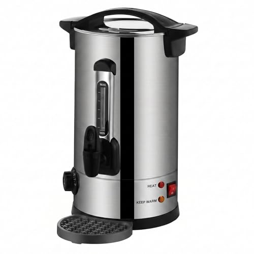 Hot Water Urn with Thermostat Control 1800W Double Wall Stainless Steel Catering Urn Commercial Hot Water Dispenser with Drip Tray & Keep Warm Function Ideal for Tea & Coffee (10L)