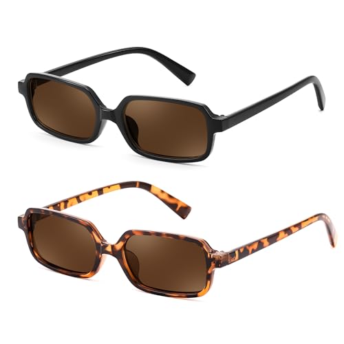 YuJian Trendy Retro Rectangle Women Men Sunglasses Small Narrow Frame 90s Style Shades Sun Glasses