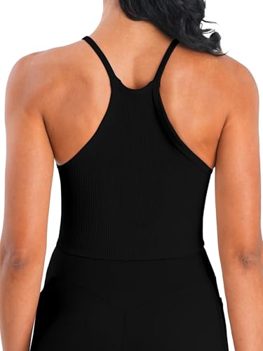 Image of Sunzel Ribbed Crop Tank Top for Women Seamless Racerback Camisole | Buttery Soft Nylon Spandex, Opaque No See Through, Stays in Place, Unpadded, Slim Fit, No Shrink, Yoga Workout Gym Casual