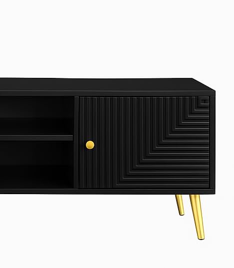 Image of Wooden TV Unit for Living Room | Media Console Movable TV Cabinet | Free Standing Tv Unit with 2 Door & 2 Shelf Storage | Sideboard Cabinet | HDMR Premium Wood & Iron (Black)