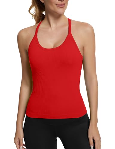 Image of MathCat Seamless Workout Tank Tops with Built in Bra,Racerback Athletic Tank Tops Ribbed Soft Yoga Shirts XS-XL