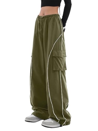 Y2K Parachute Track Pants for Women Low Rise Baggy Wide Leg Cargo Pants for Women