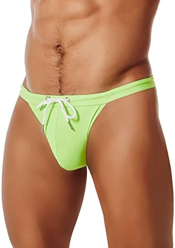 MIZOK Men's Sexy Low Rise Swimsuits Bikini Swimming Briefs Swimwear with Adjustable Drawstring