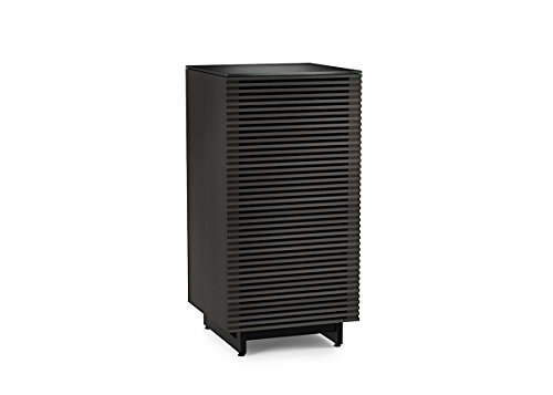 BDI Furniture Corridor 8172-22'' Audio Cabinet with Flow-Through Ventilation, Cable Management, Adjustable Shelves, Louvered Doors, Satin-Etched Tempered Glass Top, Charcoal Stained Ash