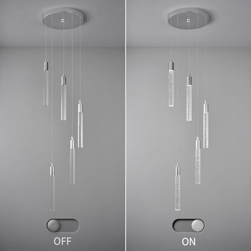 Image of Modern Light Fixture Kitchen Island Pendant Light Dimmable LED Chrome Pendant Lights Mini Crystal Pendant Lighting for Bedroom Dining Room Living Room(5-Light )