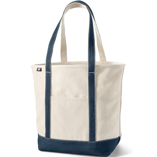 Lands' End Open Top Long Handle Canvas Tote Bag