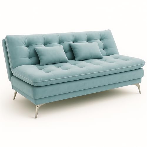 Image of Sleepify Agel 3 Seater Fabric Sofa Cum Bed Set with 2 Cushions, Best Fit for Indian Homes, Living Rooms, Offices with (Sky Blue)