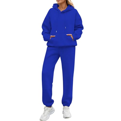 Conjunto inverno mulher, roupa feminina inverno, camisola cair manga comprida oversize 2 peças roupa de sala moderna o mais suave cor sólida cordão, #10 - azul real, M