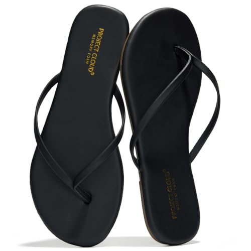 Project Cloud Flip Flops for Women Footwear- Lightweight and Memory Foam Insole Sandals for Women 2026 - Durable Non-Slip Beach Essentials Flats for Women Sandals (Foundations, Black, 10)