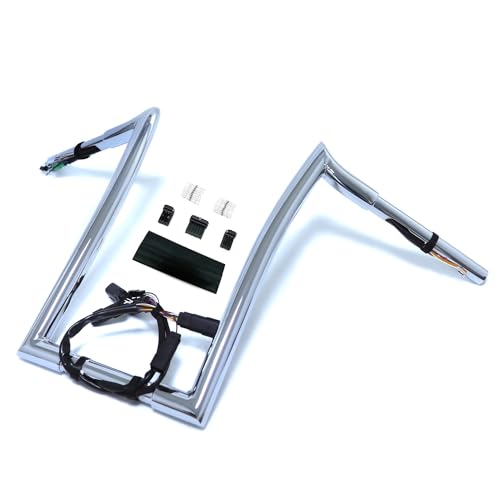 XKMT Pre-wired 1.25'' Ape Hanger HandleBar Compatible with 08-13 FLHRC Road King Classic Chrome 14'' Rise Pre Drilled Crash Bar, HPK038