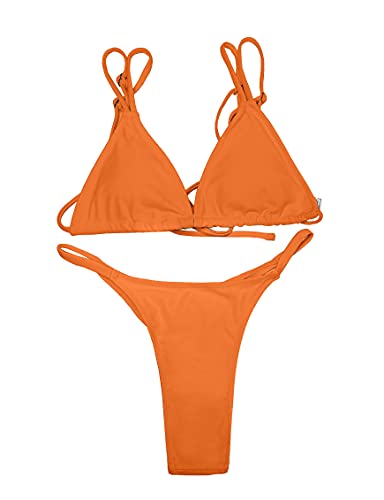 Image of Women's Sexy Thong Bottom Two Piece Bikini Double Shoulder Straps Cute Swimsuit Triangle Bathing Suit