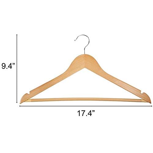 Image of Premium Solid Wooden Hangers (Pack of 12) | Durable Clothes Hangers with Non-Slip Bar, Cut Notches & 360 Swivel Hook for Heavy Coats, Suits, Shirts & Dresses - Smooth Finish (Beige) (12)