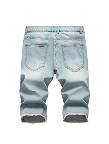 Image of PASOK Men's Casual Denim Shorts Distressed Stretchy Jeans Shorts Ripped Short Pants