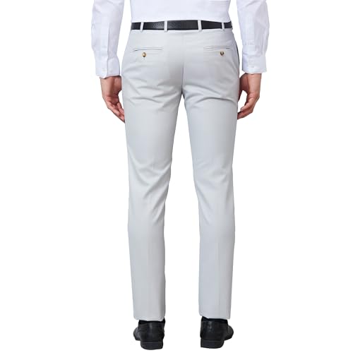 Image of Raymond Men's Poly Viscose Blend Structure Pattern Slim Fit Flat Front Formal Trouser