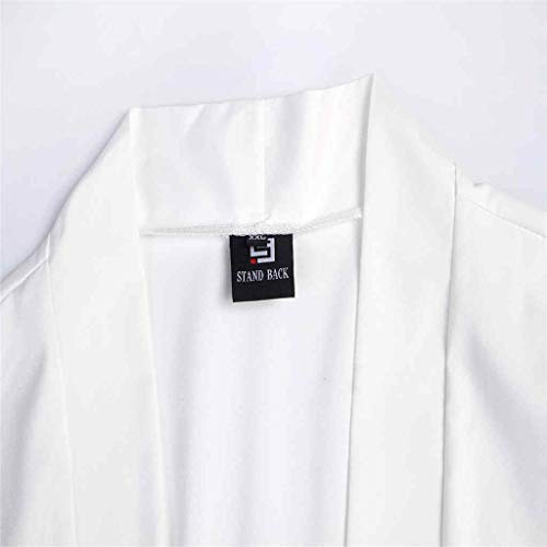 Men\'s Kimono Japanese Floral Printed Kimono Cardigan Shirts Jackets Lightweight Yukata Coat Outwear Beach Cover Up White