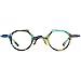 HEPIDEM Acetate Glasses Frame Alloy Temple Men Small Retro Round Eyeglasses Women Optical Spectacles (9341 Blue)