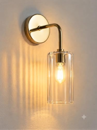 Image of Single Golden Brass Wall Light with Crystal Acrylic Shade Hanging Modern Sconce Lamp for Bedroom Living Room Bathroom Bedside Vanity Home Decor Cafe Hotel (Bulb NOT Include)