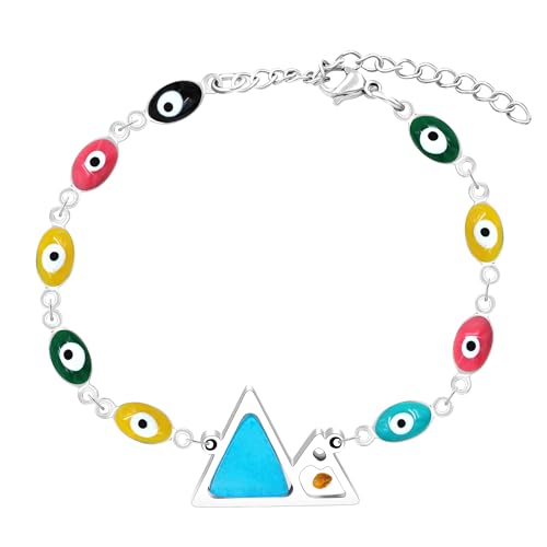 Image of Multi-color Evil Eye Bracelet, Round Star /Triangle /Heart /Round Mountain Faith Seed Charm Adjustable Jewelry for ladies Religious Gifts