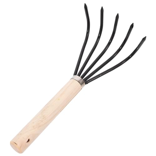 FUTUREORYY Rastrillo de Mano Pequeño para Jardín y Playa Dientes de Acero Inoxidable con Mango de Madera Herramienta Reutilizable para Excavar Almejas y Suelo Ligero y Compacto para Exterior