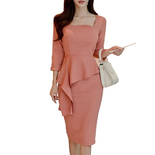 Robe de travail enveloppante rose XL pour femme chic et moderne