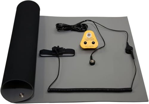 NOSHOCK Anti-Static ESD Grounding Protection Kit for Computers, Laptops and Mobile Phones (Grey, 500 x 400 mm) Includes Anti Static Mat, Anti Static Wrist Strap, Grounding Leads, UK Grounding Adapter