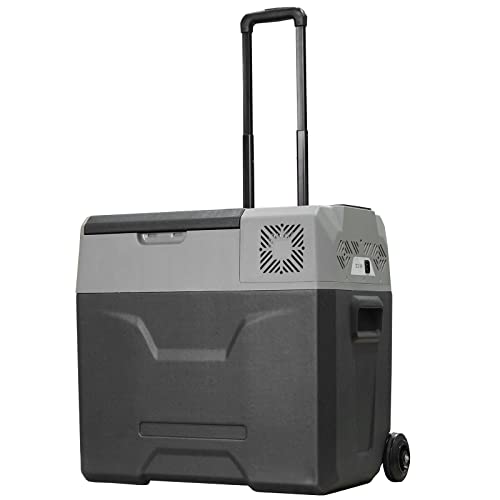 HOMCOM Nevera y Congelador de Compresor 50L Eléctrica Refrigerador de Coche CC 12V/24V hasta -20℃ Pantalla LED Táctil Asa Retráctil Ruedas para Hogar Camping Viajes Automóvil 58,6x37,8x54,5 cm Negro