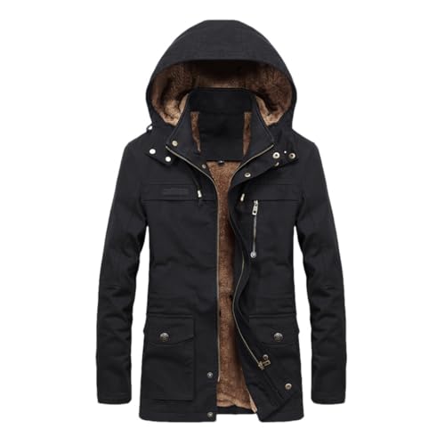 FULBHPRINT Men's Military Cargo Coat - Winter Thick Parkas - Cotton Padded Jacket With Pocket - Fur Hooded Parka