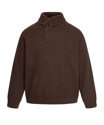 Unisex Vintage Button Mock Neck Sweater, Solid Color Knit Pullover with Turn Down Collar